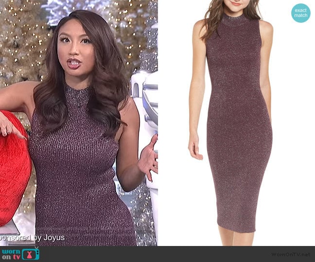 Metallic Ribbed Body-Con Dress by Chelsea28 worn by Jeannie Mai on The Real