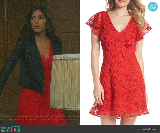 WornOnTV: Gabi’s red ruffled lace dress and studded sleeve jacket on ...