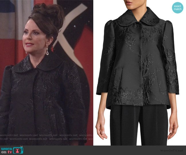 3/4-Sleeve Peter Pan Collar Metallic-Jacquard Jacket by Co worn by Karen Walker (Megan Mullally) on Will and Grace