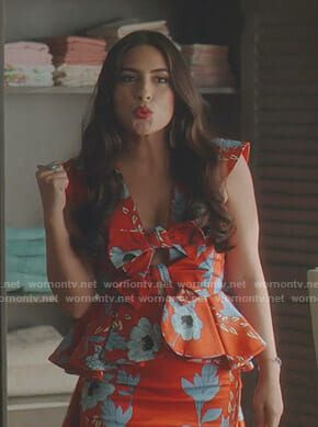 Cristal’s red floral peplum dress on Dynasty
