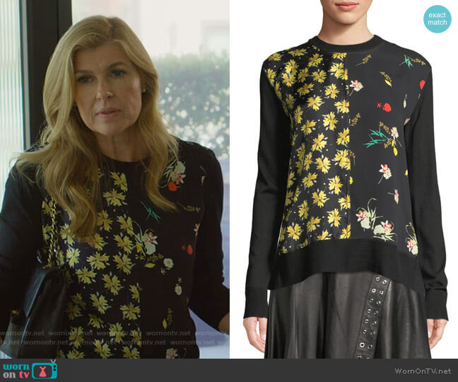 Crewneck Long-Sleeve Mixed-Print Pullover Sweater by Derek Lam worn by Debra Newell (Connie Britton) on Dirty John