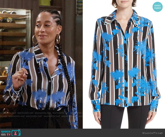 WornOnTV: Bow’s striped floral shirt and striped cardigan on Black-ish ...