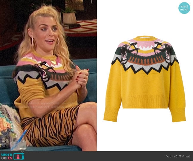 Dorothee Schumacher Wild Wonder Instarsia Wool-Blend Sweater worn by Busy Philipps on Busy Tonight