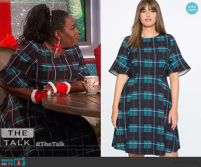 Plaid Fit and Flare Dress by Eloquii worn by Sheryl Underwood on The Talk