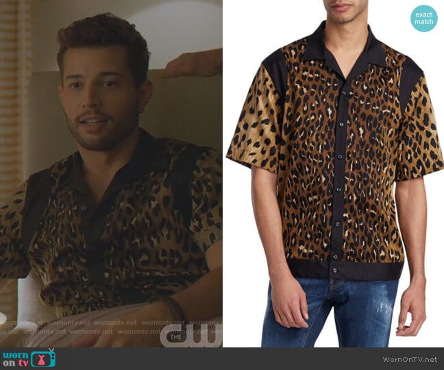 Leopard Print Bowling Shirt by Dsquared2 worn by Sam Flores (Rafael de la Fuente) on Dynasty