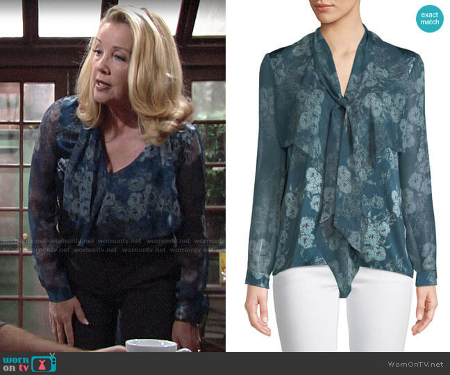 Elie Tahari Jurnee Blouse worn by Nikki Reed Newman (Melody Thomas-Scott) on The Young & the Restless