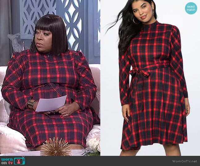 Fit and Flare Plaid Dress by Eloquii worn by Loni Love on The Real