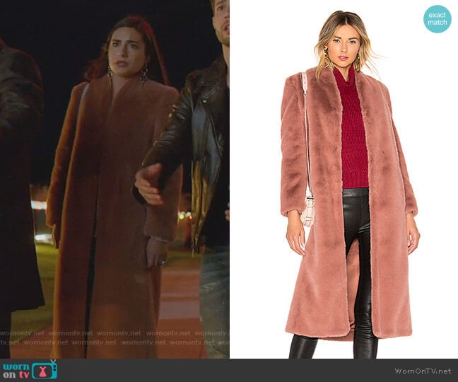 Faux Fur Coat by Michelle Mason worn by Cristal Jennings (Daniella Alonso) on Dynasty