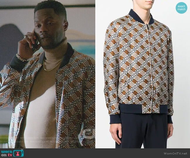 Geometric Print Bomber jacket by Fendi worn by Jeff Colby (Sam Adegoke) on Dynasty