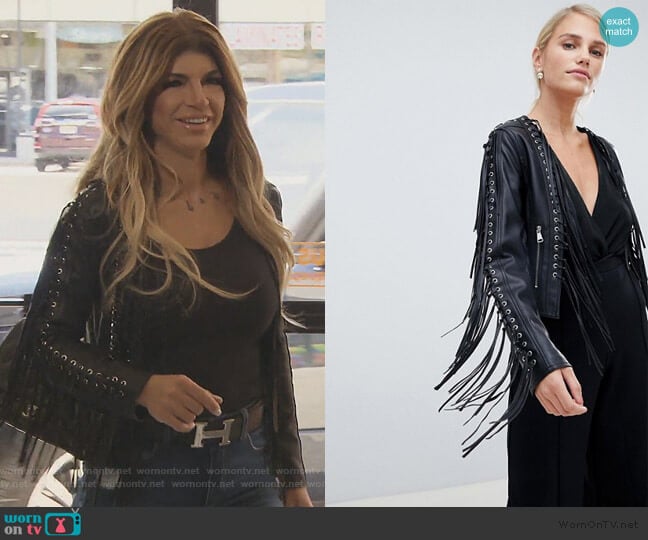 Tassel Fringing PU Jacket by Forever Unique worn by Teresa Giudice on The Real Housewives of New Jersey