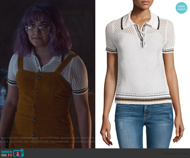 Short-Sleeve Mesh Polo Shirt by Frame worn by Gert Yorkes (Ariela Barer) on Marvels Runaways