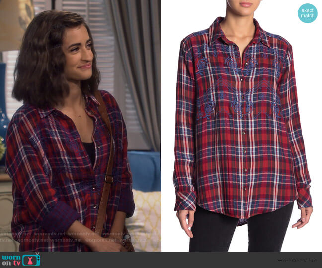 Magical Plaid Embroidered Shirt by Free People worn by Ramona Gibbler (Soni Nicole Bringas) on Fuller House