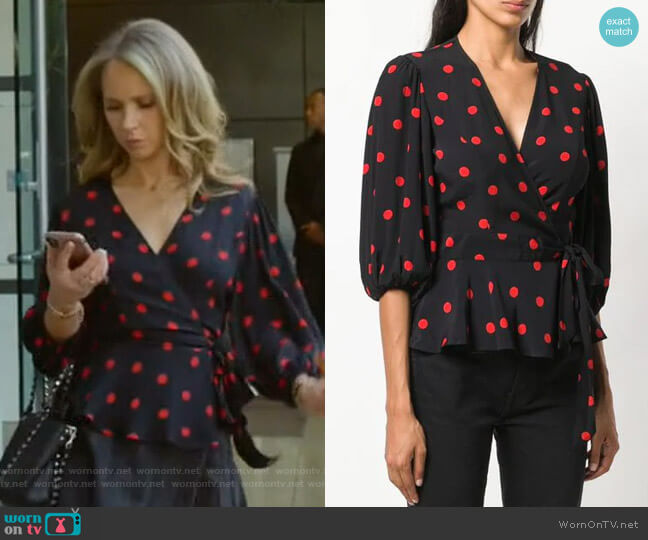 Polka Dot Wrap Blouse by Ganni worn by Veronica Newell (Juno Temple) on Dirty John
