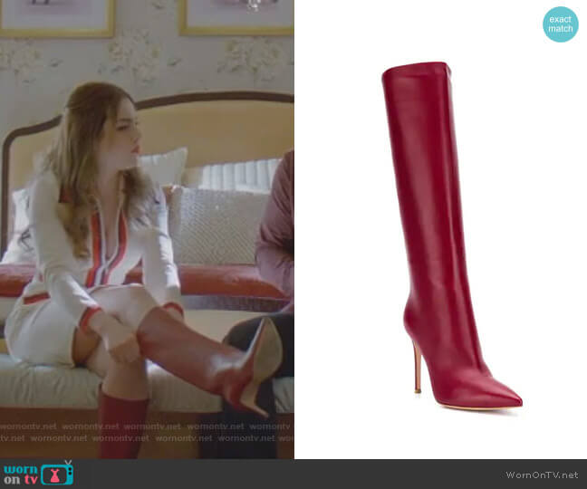 Pointed Knee-Length Boots by Gianvito Rossi worn by Fallon Carrington (Elizabeth Gillies) on Dynasty