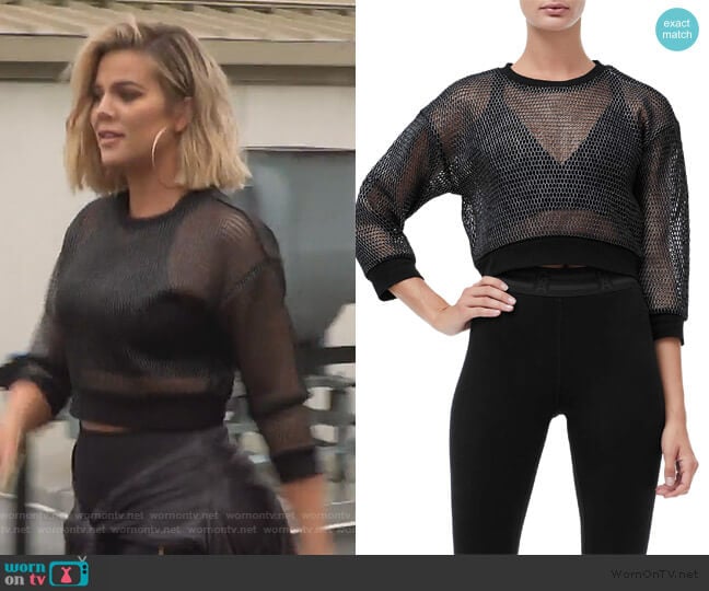 Branded Mesh Pullover Sweatshirt by Good American worn by Khloe Kardashian on Keeping Up with the Kardashians