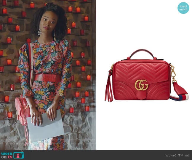 GG Marmont 2.0 Matelassé Camera Bag with Webbed Strap by Gucci worn by Monica Colby (Wakeema Hollis) on Dynasty