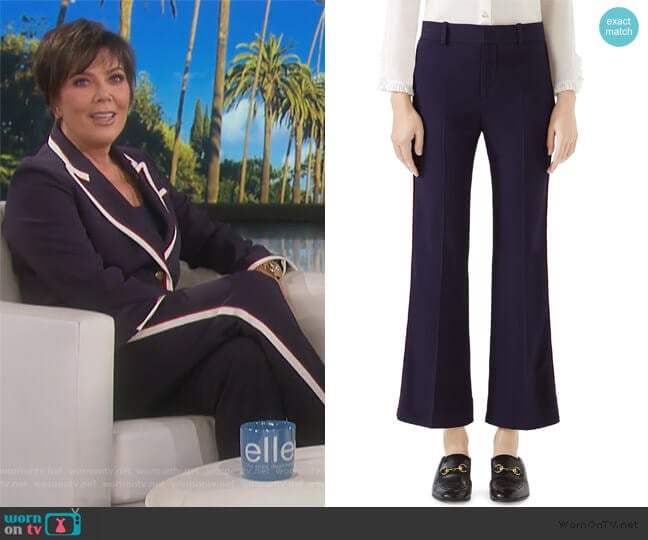 Side Stripe Stretch Cady Crop Flare Pants by Gucci worn by Kris Jenner on Keeping Up with the Kardashians