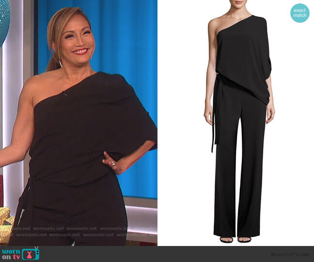 One-Shoulder Wide-Leg Jumpsuit by Halston Heritage worn by Carrie Inaba on The Talk