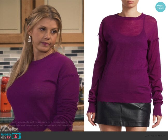 Frayed Cashmere Pullover Sweater by Helmut Lang worn by Stephanie Tanner (Jodie Sweetin) on Fuller House