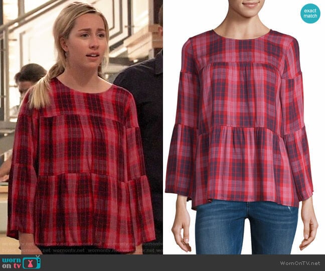 JCPenney a.n.a 3/4th Sleeve Round Neck Woven Blouse worn by Josslyn Jacks (Eden McCoy) on General Hospital