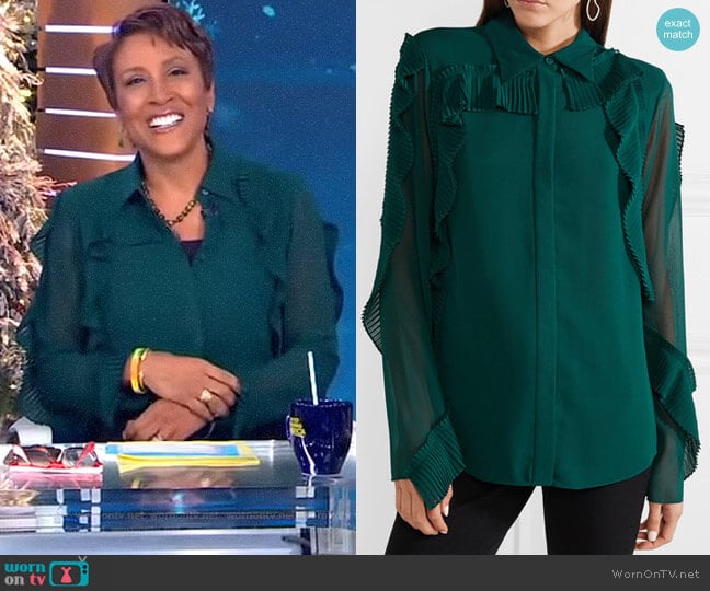 Pleated Ruffled Chiffon Blouse by Jason Wu worn by Robin Roberts on Good Morning America