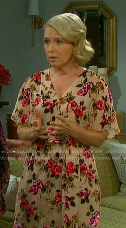 Jennifer’s beige floral wrap dress on Days of our Lives