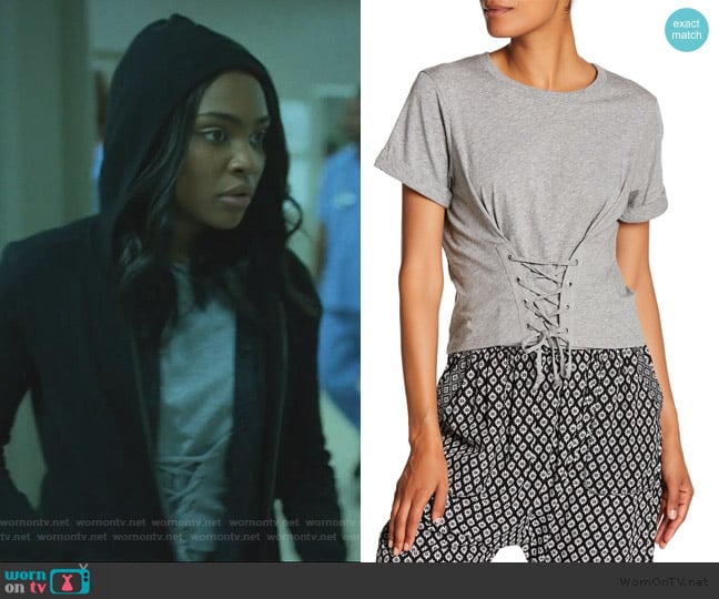 Lizeth Corset Lace-Up Tee by Joie worn by Jennifer Pierce (China Anne McClain) on Black Lightning