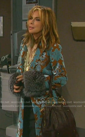 Kate’s blue and brown velvet coat with fur cuffs on Days of our Lives