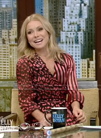 Kelly’s pink striped and leopard print dress on Live with Kelly and Ryan