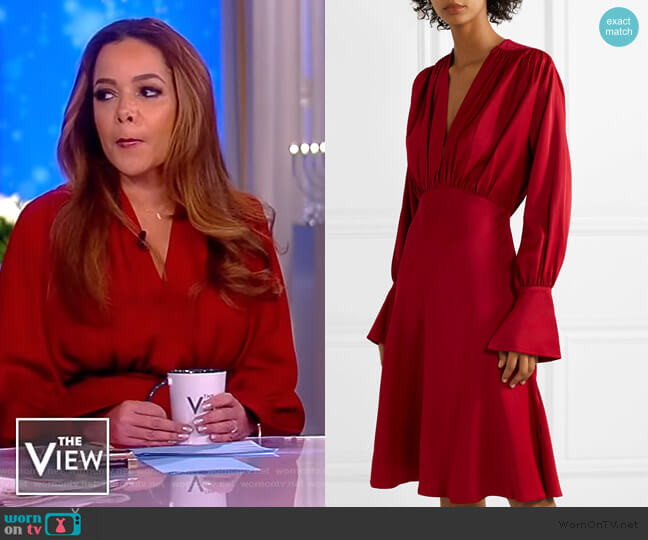 Wornontv Sunnys Red Gathered V Neck Dress On The View Sunny Hostin