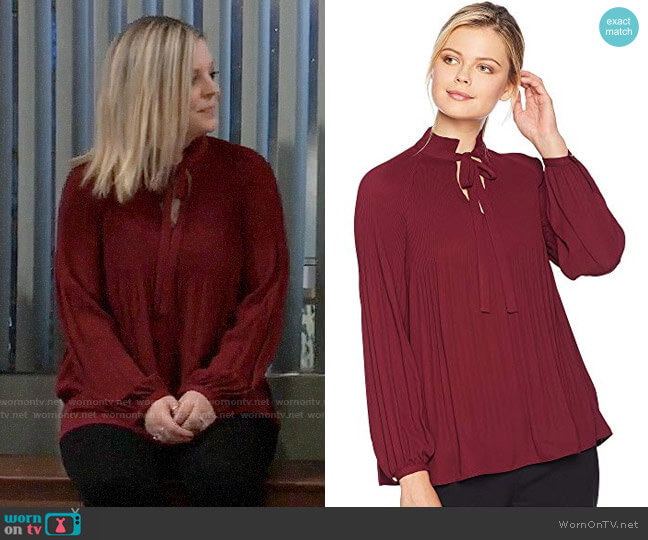 LAUREN Ralph Lauren Georgette Tie Neck Top worn by Maxie Jones (Kirsten Storms) on General Hospital