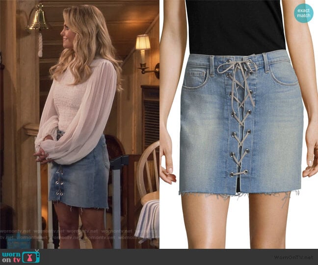 Portia Lace-Up Mini Skirt by L'Agence worn by DJ Tanner-Fuller (Candace Cameron Bure) on Fuller House