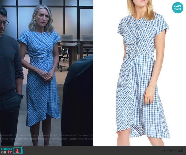 Ruched Check Midi Dress by Lewit worn by Janet Stein (Ever Carradine) on Marvels Runaways