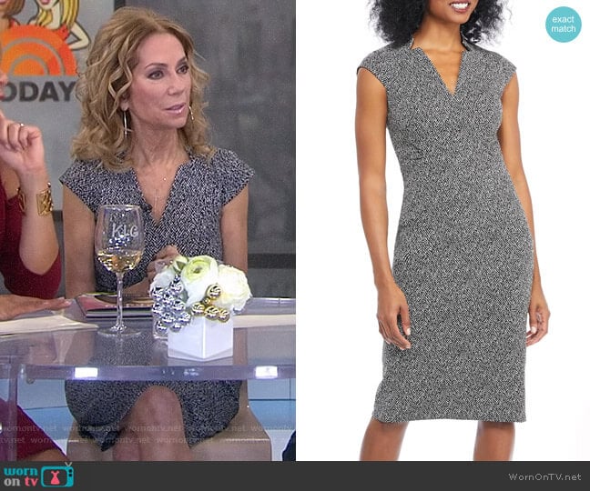 Herringbone Notch Cut Sheath Dress by Maggy London worn by Kathie Lee Gifford on Today