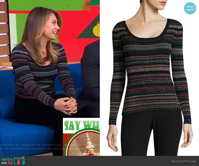 Metallic Striped Scoopneck Sweater by Milly worn by Ginger Zee on Good Morning America