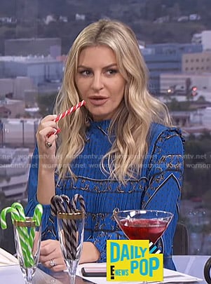 Morgan's blue printed pleated blouse on E! News Daily Pop