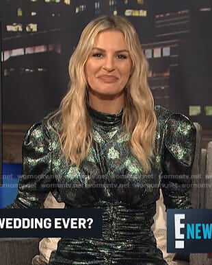 Morgan’s metallic floral top and skirt on E! News Nightly Pop