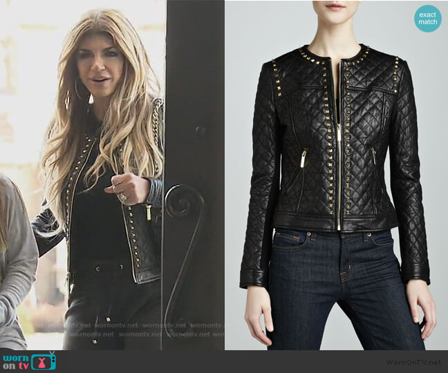 Golden Studded Quilted Leather Jacket by Neiman Marcus worn by Teresa Giudice on The Real Housewives of New Jersey