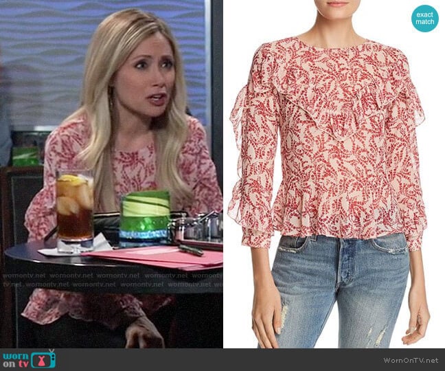 Olivaceous Floral Ruffle Blouse worn by Lulu Spencer Falconeri (Emme Rylan) on General Hospital