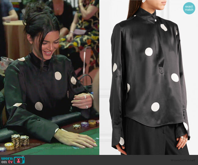 Eva Polka-dot Silk Satin Blouse by Petar Petrov worn by Kendall Jenner on Keeping Up with the Kardashians