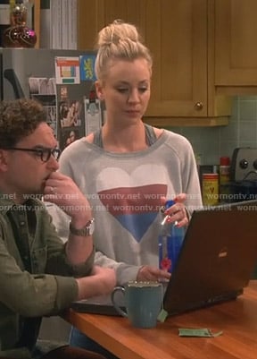 Penny's grey heart print sweatshirt on The Big Bang Theory