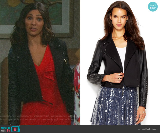 Studded Faux-Leather Moto Jacket by RACHEL Rachel Roy worn by Gabi Hernandez (Camila Banus) on Days of our Lives