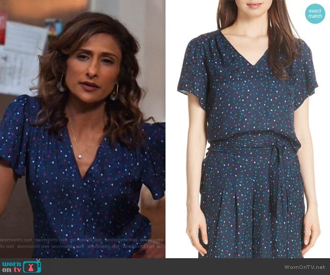 Speckled Silk Blouse by Rebecca Taylor worn by Emet Kamala-Sweetzer (Sarayu Blue) on I Feel Bad