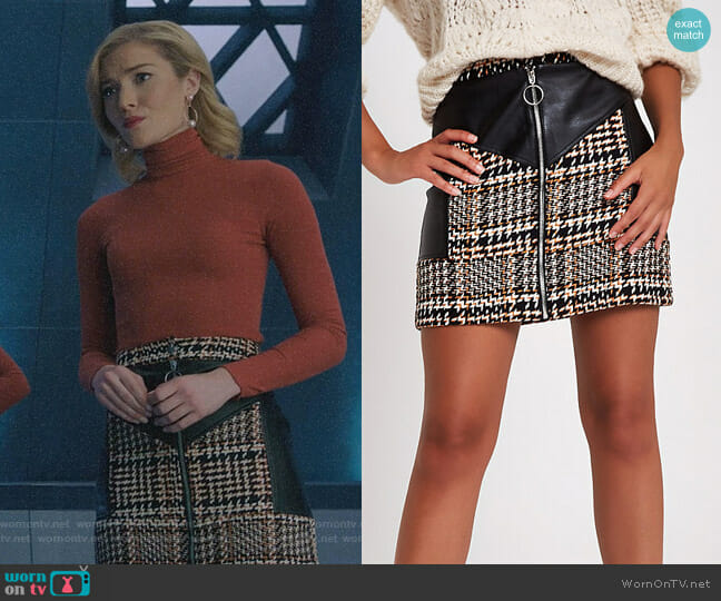 Check Faux Leather Block Mini Skirt by River Island worn by The Frost Sisters (Skyler Samuels) on The Gifted