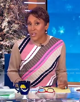 Robin’s beige diagonal Stripe Sweater on Good Morning America