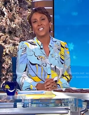 Robin’s blue printed blouse on Good Morning America