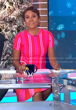 Robin’s pink striped short sleeve dress on Good Morning America