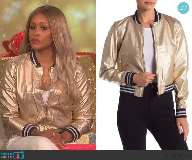 Metallic Faux Leather Bomber Jacket worn by Eve on The Talk