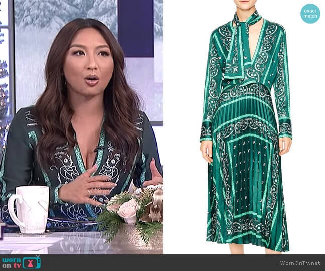 Cactus Bandana Print Pleated Midi Dress by Sandro worn by Jeannie Mai on The Real