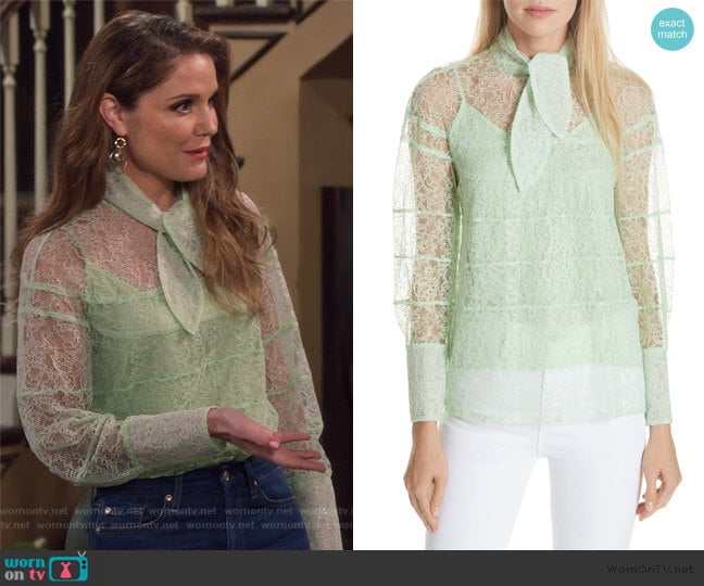 Tie Neck Lace Blouse by Sandro worn by CJ Harbenberger (Virginia Williams) on Fuller House